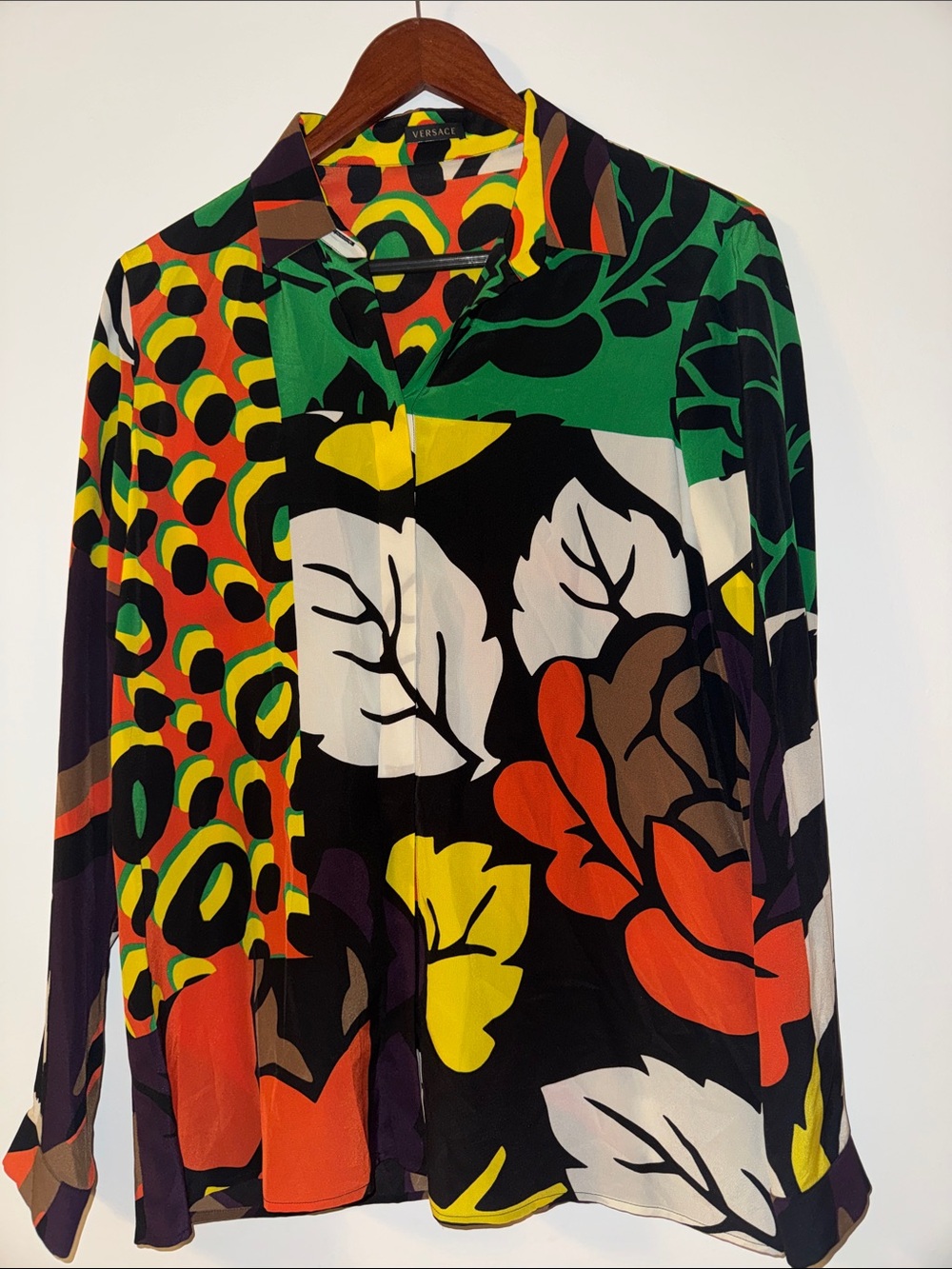 Versace Multicolor Floral and Leaf Print Button-Down Shirt